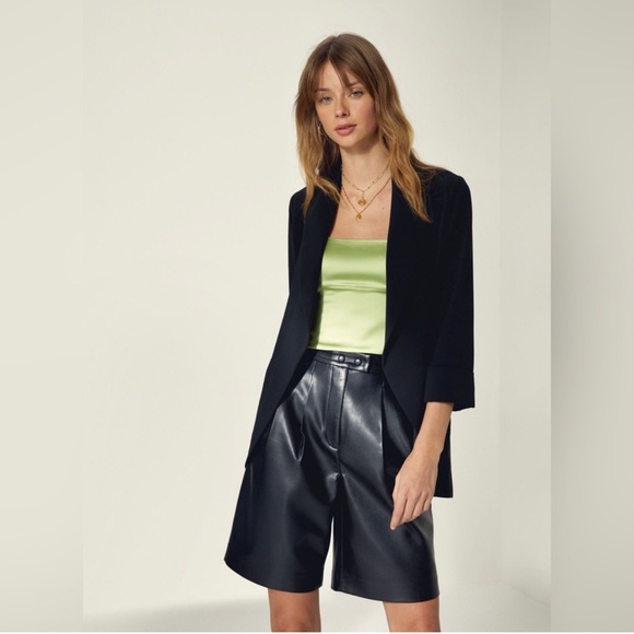 Aritzia Wilfred Blazer Jacket Chevalier Black Open Front Crepe Size 8 - Picture 2 of 15